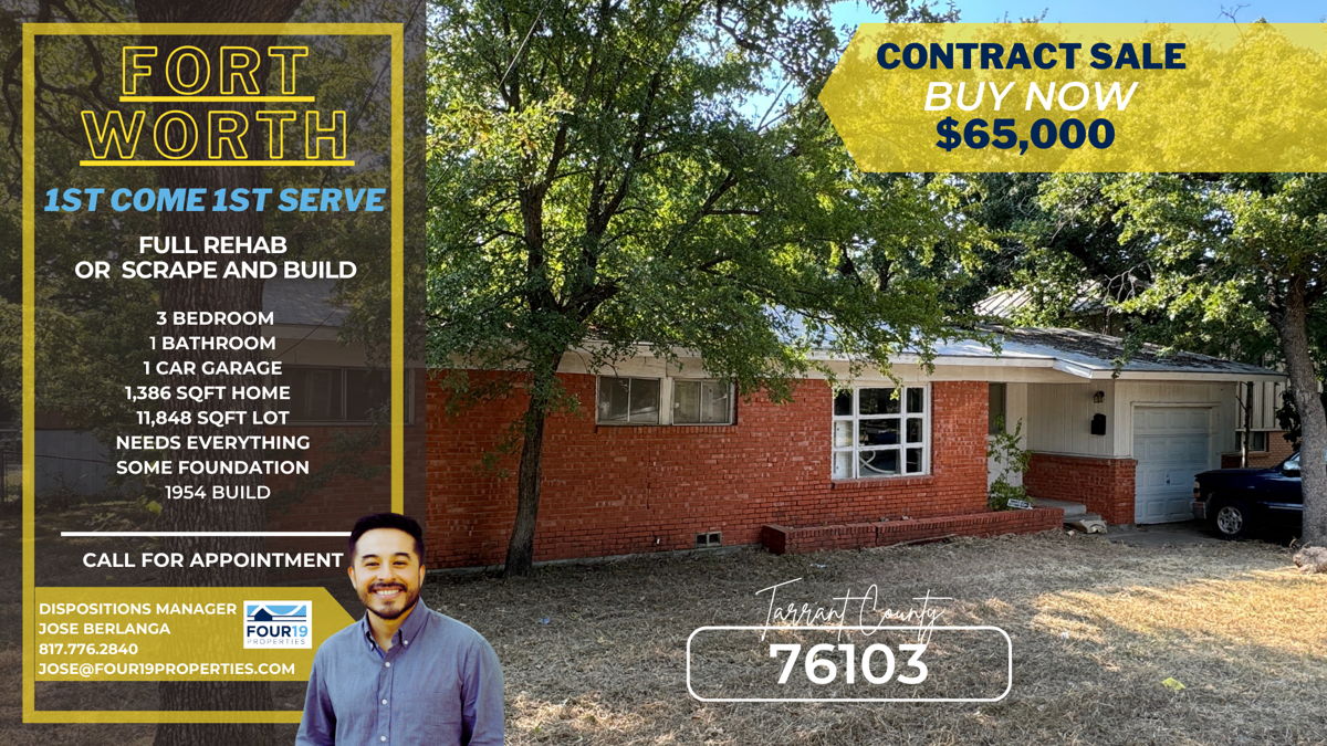 💸 🔥 Fort Worth  FULL REHAB 🔥 💸 Possible Scrape & Build 🔥 💸 Near 30 & 820